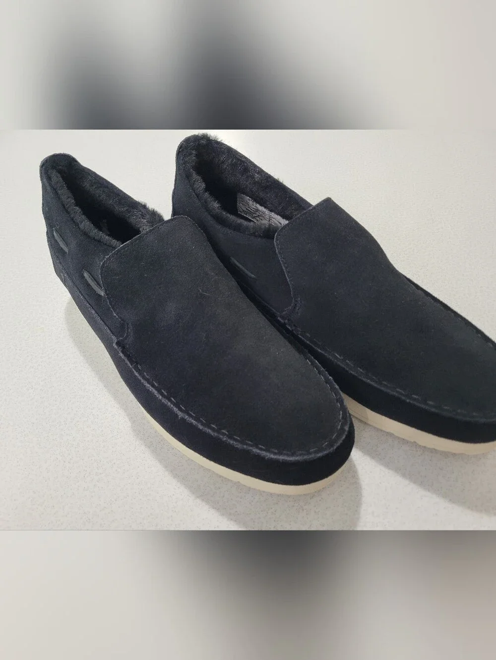 New Sperry Men's Moc-Sider Suede Fleece-Lined Slip-On Shoes Black Men's sz 11